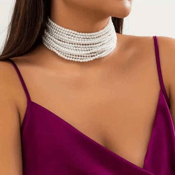 Multilayer Pearl Choker Necklace